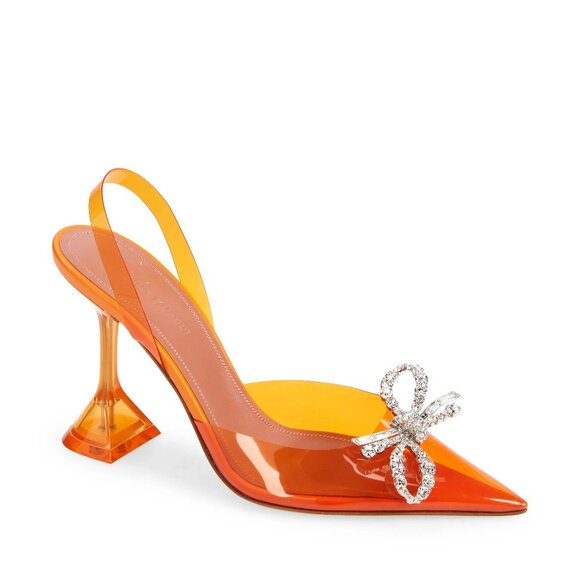 {Flaws} Amina Muaddi | Rosie Embellished PVC Slingback Pumps In Orange - Picture 13 of 16